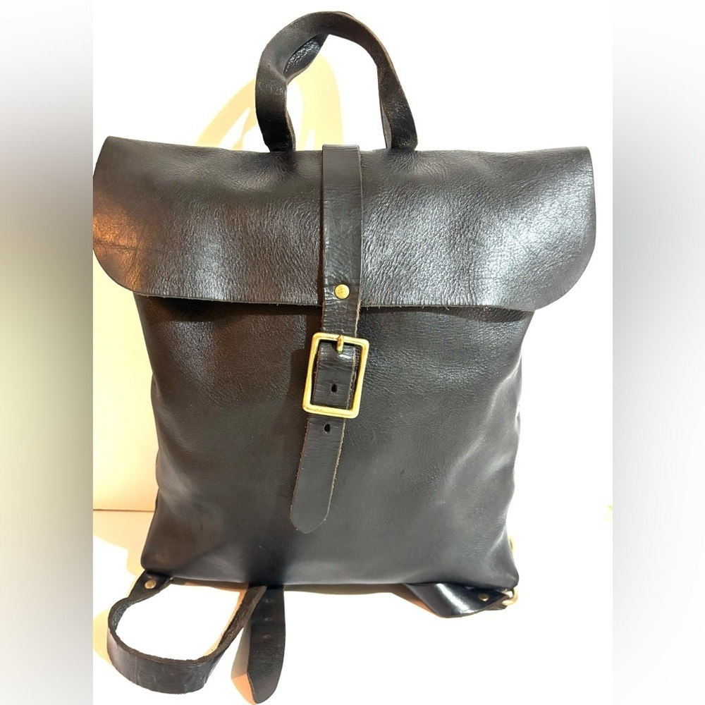 Vintage unisex Black Leather Backpack